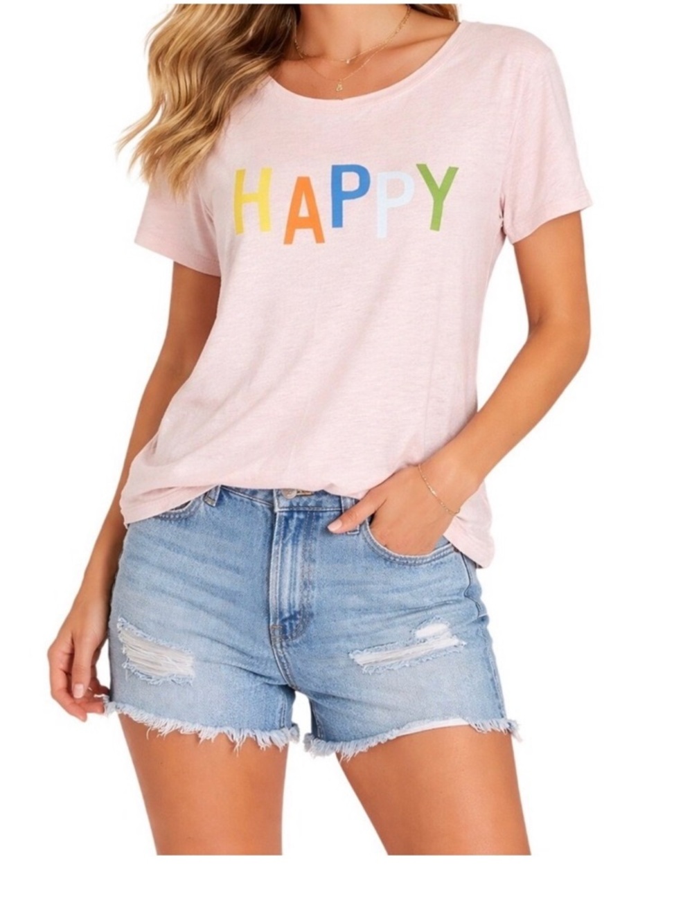 LOFT Peach-Pink Graphic Tee with Multi-Color Letters
